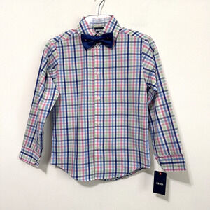 IZOD Boys Plaid Button Down Shirt 8 Bowtie Flamingo Kaftan Pink Church Party NEW